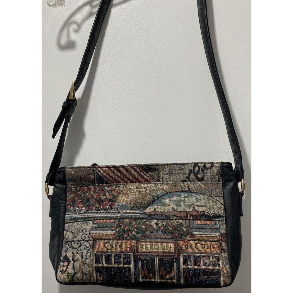 SAS Vintage Shoulder Bag Satchel Tapestry Leather Trim Louis Compartments USA